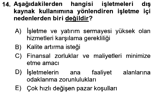 Lojistik Yönetimi 2015-2016 Dönem Sonu Sınavı - 14. soru