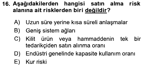 Lojistik Yönetimi 2015-2016 Dönem Sonu Sınavı - 16. soru