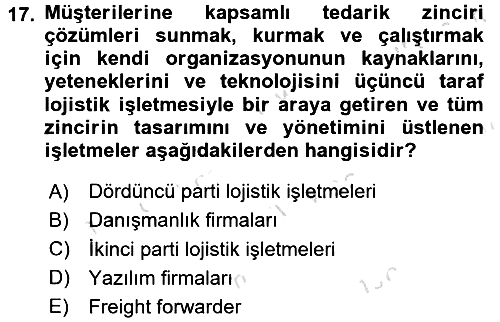Lojistik Yönetimi 2015-2016 Dönem Sonu Sınavı - 17. soru