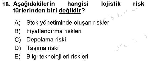 Lojistik Yönetimi 2016-2017 Dönem Sonu Sınavı - 18. soru