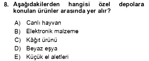 Lojistik Yönetimi 2021-2022 Dönem Sonu Sınavı - 8. soru