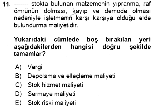 Lojistik Yönetimi 2021-2022 Dönem Sonu Sınavı - 11. soru