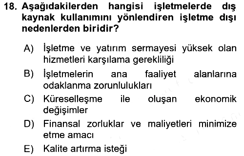 Lojistik Yönetimi 2015-2016 Tek Ders Sınavı - 18. soru