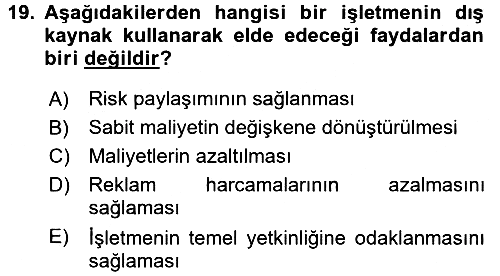 Lojistik Yönetimi 2015-2016 Tek Ders Sınavı - 19. soru