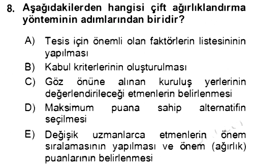 Lojistik Yönetimi 2020-2021 Yaz Okulu Sınavı - 8. soru