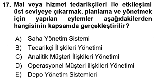 Lojistik Yönetimi 2021-2022 Yaz Okulu Sınavı - 17. soru