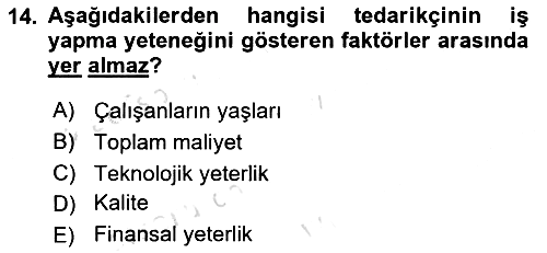 Lojistik Yönetimi 2022-2023 Yaz Okulu Sınavı - 14. soru