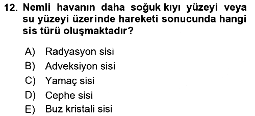 Meteoroloji 2023-2024 Ara Sınav - 12. soru
