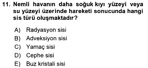 Meteoroloji 2024-2025 Ara Sınav - 11. soru