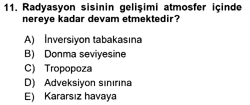 Meteoroloji 2021-2022 Yaz Okulu Sınavı - 11. soru