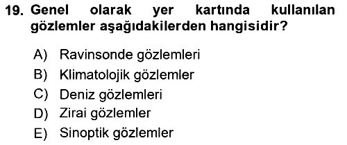Meteoroloji 2022-2023 Yaz Okulu Sınavı - 19. soru