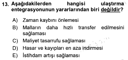 Ulaştırma Sistemleri 2018-2019 3 Ders Sınavı - 13. soru