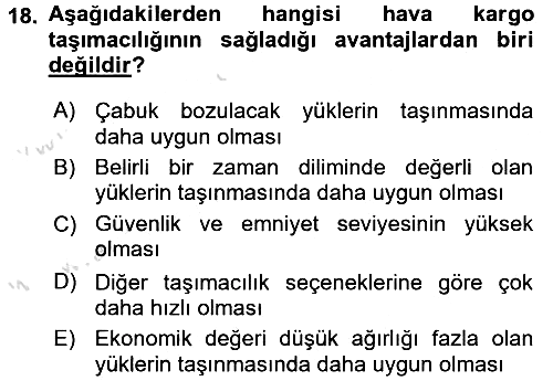 Ulaştırma Sistemleri 2016-2017 Ara Sınav - 18. soru