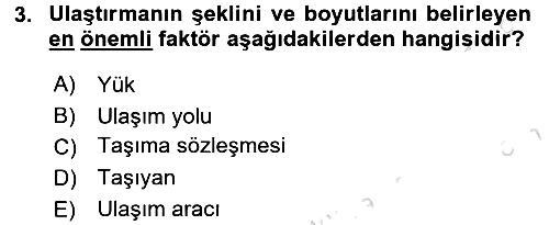 Ulaştırma Sistemleri 2017-2018 Ara Sınav - 3. soru