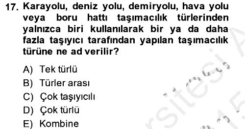 Ulaştırma Sistemleri 2014-2015 Dönem Sonu Sınavı - 17. soru