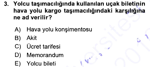 Ulaştırma Sistemleri 2015-2016 Dönem Sonu Sınavı - 3. soru
