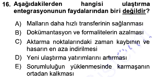 Ulaştırma Sistemleri 2015-2016 Dönem Sonu Sınavı - 16. soru