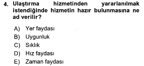 Ulaştırma Sistemleri 2017-2018 Dönem Sonu Sınavı - 4. soru