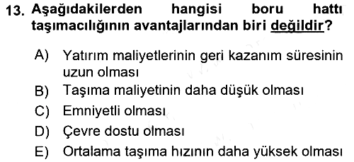 Ulaştırma Sistemleri 2017-2018 Dönem Sonu Sınavı - 13. soru