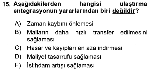 Ulaştırma Sistemleri 2017-2018 Dönem Sonu Sınavı - 15. soru