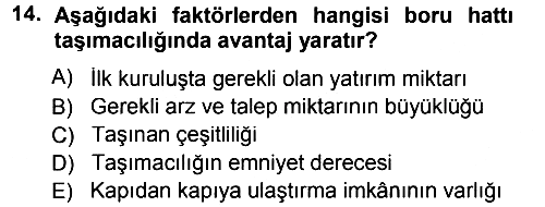 Ulaştırma Sistemleri 2013-2014 Tek Ders Sınavı - 14. soru