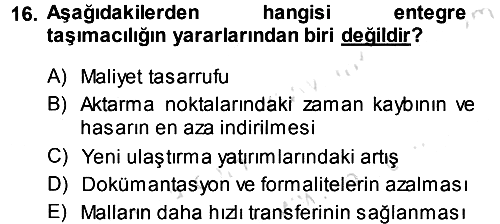 Ulaştırma Sistemleri 2013-2014 Tek Ders Sınavı - 16. soru