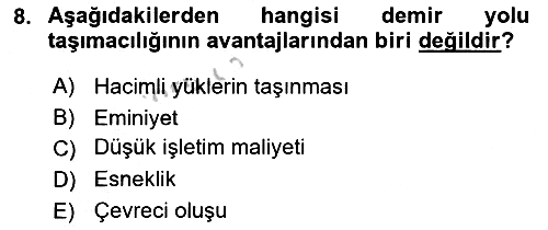 Ulaştırma Sistemleri 2018-2019 Yaz Okulu Sınavı - 8. soru