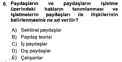 Yer Hizmetleri Yönetimi 2018-2019 Yaz Okulu Sınavı - 6. soru