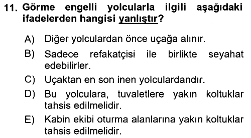 Yolcu Hizmetleri 2016-2017 Ara Sınav - 11. soru