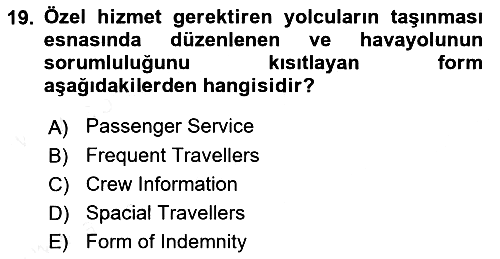 Yolcu Hizmetleri 2017-2018 Ara Sınav - 19. soru