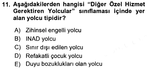 Yolcu Hizmetleri 2018-2019 Ara Sınav - 11. soru