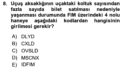 Yolcu Hizmetleri 2021-2022 Ara Sınav - 8. soru