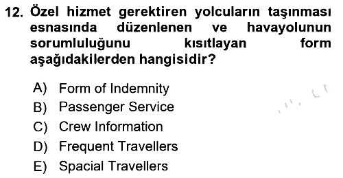 Yolcu Hizmetleri 2023-2024 Ara Sınav - 12. soru