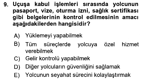 Yolcu Hizmetleri 2016-2017 Dönem Sonu Sınavı - 9. soru