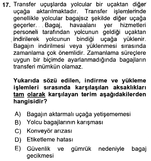 Yolcu Hizmetleri 2016-2017 Dönem Sonu Sınavı - 17. soru
