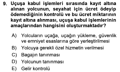 Yolcu Hizmetleri 2018-2019 Dönem Sonu Sınavı - 9. soru