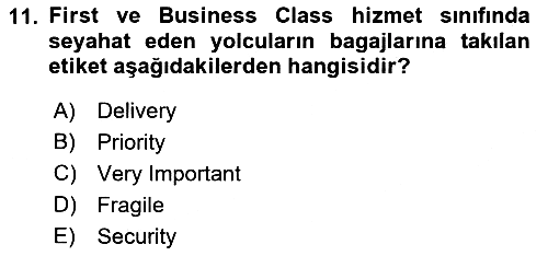 Yolcu Hizmetleri 2018-2019 Dönem Sonu Sınavı - 11. soru