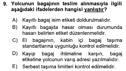 Yolcu Hizmetleri 2024-2025 Dönem Sonu Sınavı - 9. soru