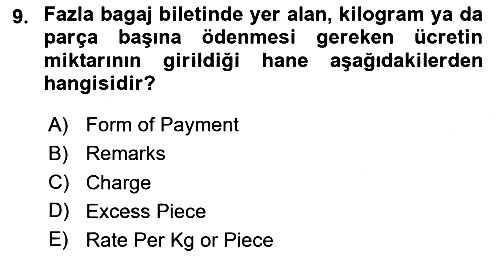 Yolcu Hizmetleri 2023-2024 Yaz Okulu Sınavı - 9. soru