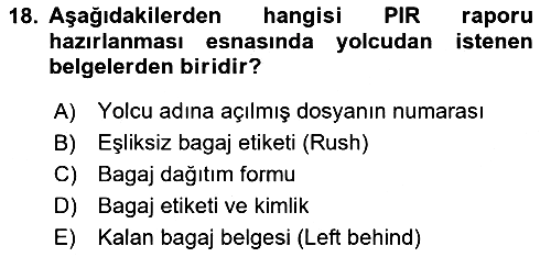 Yolcu Hizmetleri 2023-2024 Yaz Okulu Sınavı - 18. soru