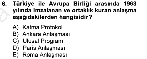 Avrupa Birliği ve Türkiye İlişkileri 2012-2013 Ara Sınav - 6. soru