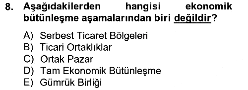 Avrupa Birliği ve Türkiye İlişkileri 2012-2013 Ara Sınav - 8. soru
