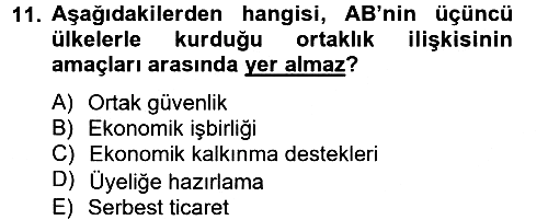 Avrupa Birliği ve Türkiye İlişkileri 2012-2013 Ara Sınav - 11. soru