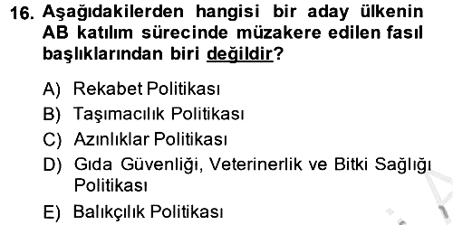 Avrupa Birliği ve Türkiye İlişkileri 2013-2014 Ara Sınav - 16. soru