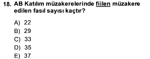 Avrupa Birliği ve Türkiye İlişkileri 2013-2014 Ara Sınav - 18. soru
