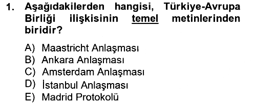 Avrupa Birliği ve Türkiye İlişkileri 2014-2015 Ara Sınav - 1. soru