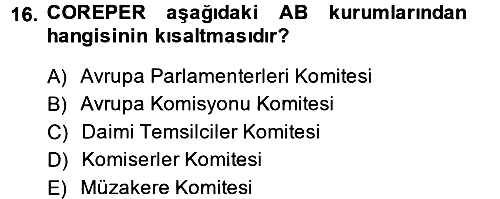 Avrupa Birliği ve Türkiye İlişkileri 2014-2015 Ara Sınav - 16. soru