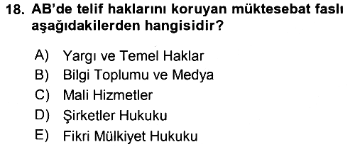 Avrupa Birliği ve Türkiye İlişkileri 2017-2018 Ara Sınav - 18. soru
