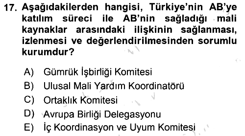 Avrupa Birliği ve Türkiye İlişkileri 2021-2022 Ara Sınav - 17. soru
