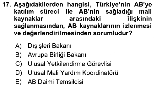 Avrupa Birliği ve Türkiye İlişkileri 2023-2024 Ara Sınav - 17. soru